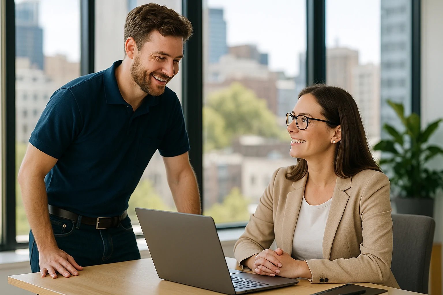 Small business owner getting IT support from a Reconnected technician in a Melbourne office