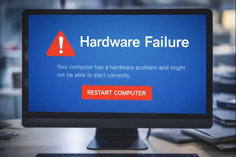 Computer screen showing hardware failure error requiring professional computer repair in Cranbourne