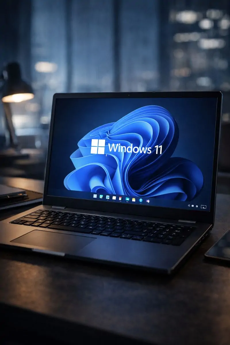 Windows 11 running on modern business laptop after secure upgrade in Melbourne office