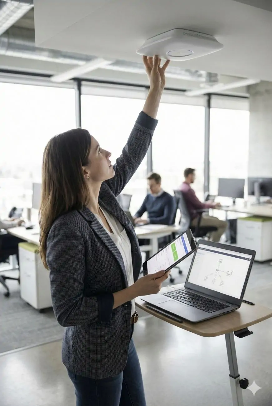 IT technician configuring a secure business Wi-Fi access point for a commercial office in Narre Warren.