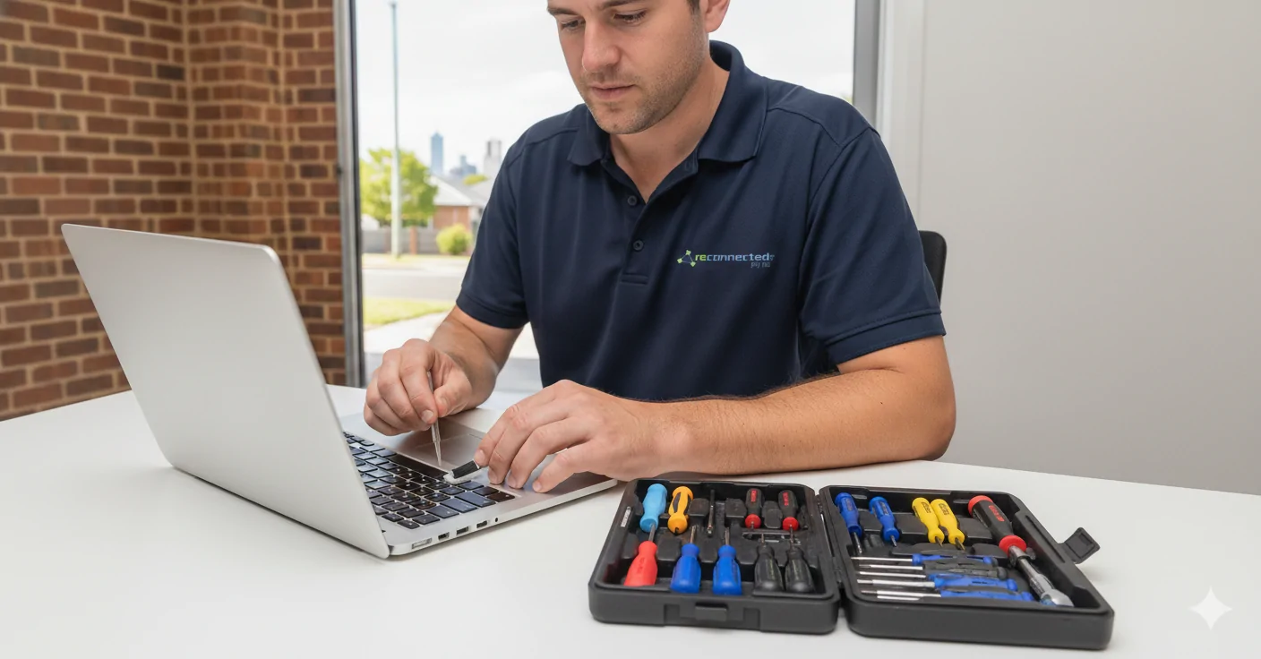 Laptop repairs Melbourne technician working on computer hardware and motherboard repair.